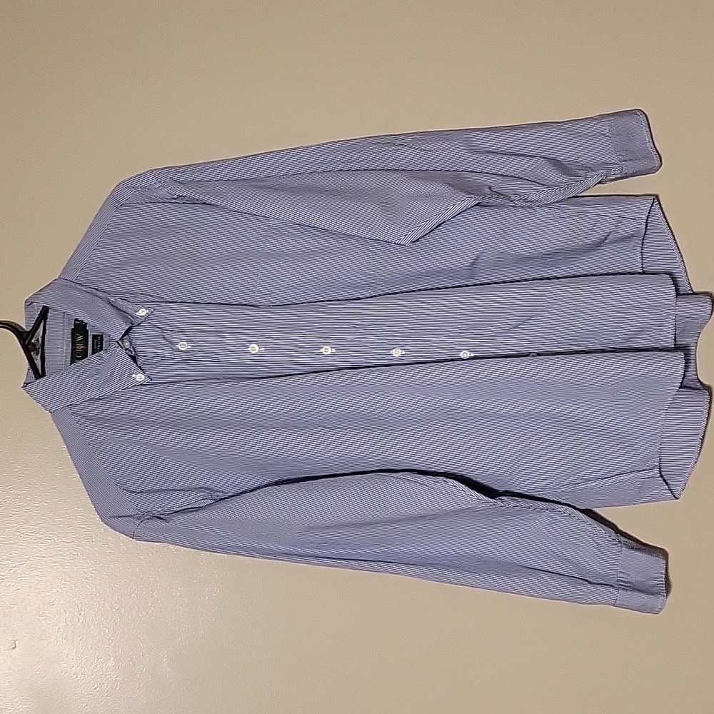 J. Crew Button Down Longsleeve Shirt Blue White Mens Size 15 1/2 35